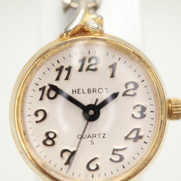 Vintage Helbros Round Gold Tone Cocktail 20mm Watch Silver Stretch w New Battery - Picture 8 of 13